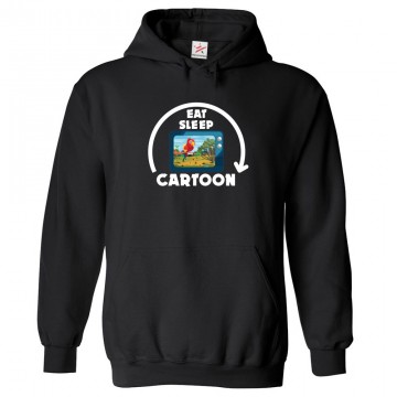 Eat Sleep Cartoon Repeat Novelty Animated Unisex Kids and Adults Pullover Hoodie for Cartoon Lovers
